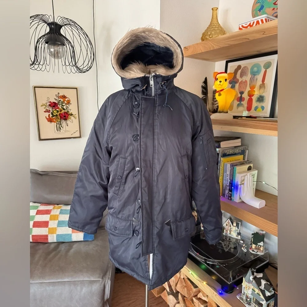 Men's 1970’s Sears Vintage Blue and Orange Snorkel Parka Coat